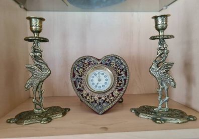 Vintage brass Crane Candlesticks