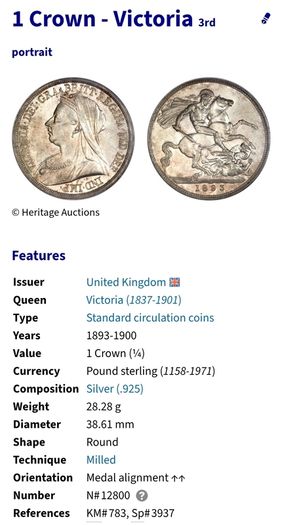 Great Britain Silver 1895 Crown Queen Victoria LIX