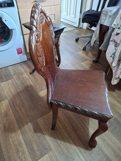 Antique Antique Carved Wooden Hall Chair Dark Mahogany,