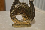 Vintage Solid Cast Brass Horse Head &amp; Horseshoe , 4" Equestrian Decor
