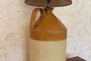 Unique rustic vintage table lamp crafted from a traditional stoneware flago
