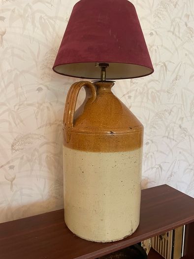Unique rustic vintage table lamp crafted from a traditional stoneware flago