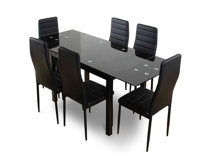 Extendable Glass Dining Table Set + 6chairs