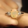 Rare Ethiopian Opal & Lab Diamond Trilogy Ring Image 5