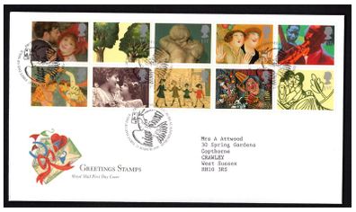 1995 Great Britain Greetings Commemorative Stamps Addressed First Day Cover (FDC)