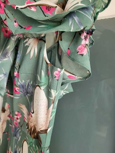 FOREVER UNIQUE green birds wide leg bardot jumpsuit Sz 12 - Rrp 249 (New)