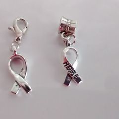 "Hope" Ribbon Charm - Pandora Style / Lobster Clasp
