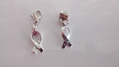 "Hope" Ribbon Charm - Pandora Style / Lobster Clasp