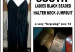 South Ladies Black Beaded Halter Neck Wide Leg Jumpsuit--new With Original Tags