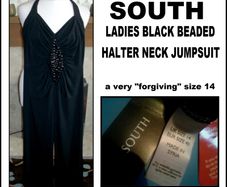 South Ladies Black Beaded Halter Neck Wide Leg Jumpsuit--new With Original Tags