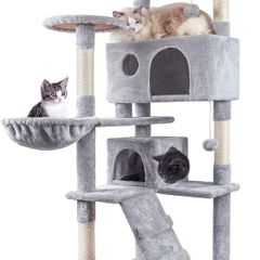 FREE EXPRESS SHIPPING Cat Tree, 151cm Scratching Post Stable Tower for Large Cat, Activity Centre Climbing Tree with 2 House, Hammock, 4 Sisal Posts, Ladder, and Rest Place Indoor