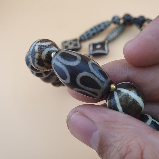 Rare Antique Burmese Pumtek Pyu Petrified Wood Beads Necklace