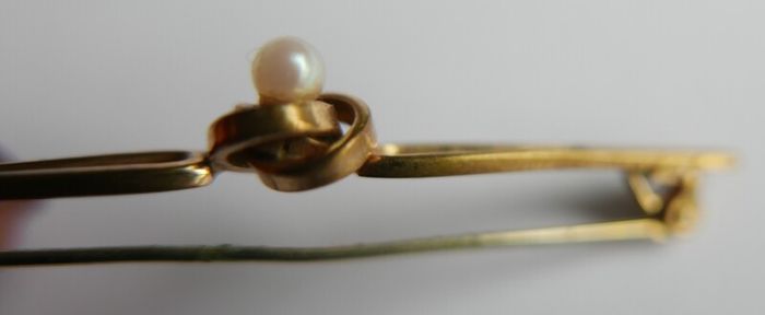 Vintage  Gold Tone Faux Pearl  Bar Brooch