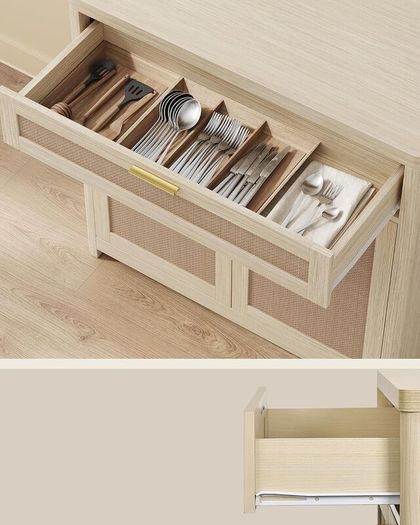 Kitchen Cabinet Sideboard with Rattan Effect Doors Boho Style Natural Beige