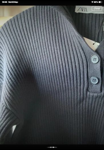 jumper Bnwt Zara navy cropped jumper with button neckline size small