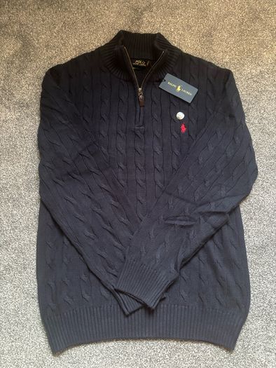 Navy Ralph Lauren Cable Knit Quarter Zip - Size XL Men