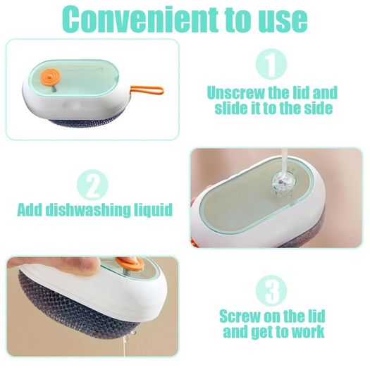 Brand New Plstod Dish Brush with 3 Brush Heads, Dish Brush with Reservoir, White Dish Brush, Cleaning Brush 12 6.5 2.5 cm, with 2 Nylon Brush Heads and 1 TPR Brush Head