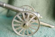 Vintage Brass Cannon with  barrel and brass wheels - Military History - 8"