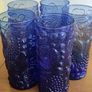 Set Of 5 Vintage Blue Fruit Embossed Design Tumblers / 5 glasses / Neiman Marcus / 1970s Image 5