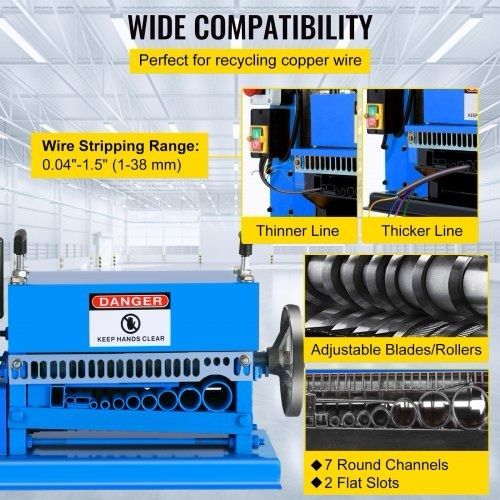 5-40MM Automatic Wire Stripping Machine 370W Kinds Of Metal Cable Wire Stripper With 10 Blades Powered Electric Wire Stripper 15 M/Min