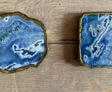 Set of two Agate Gold Edge Blue Slab