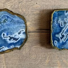 Set of two Agate Gold Edge Blue Slab