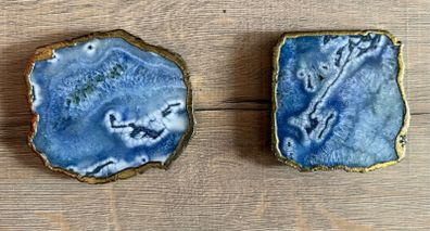 Set of two Agate Gold Edge Blue Slab