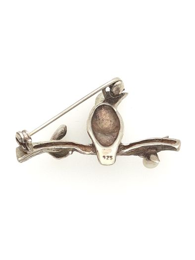 Vintage 925 Sterling Silver Marcasite & Cultured Pearls Singing Bird Brooch