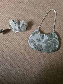Principles Grey Fascinator & Grey Beaded Bag