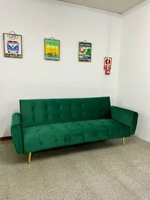 Luxury Velvet Sofa Bed with Golden Legs green