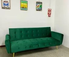 Luxury Velvet Sofa Bed with Golden Legs green