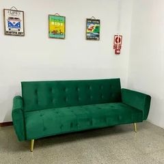 Luxury Velvet Sofa Bed with Golden Legs green