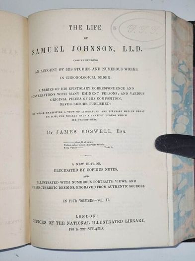 James Boswell, The Life of Samuel Johnson, 1851. Illustrated, First Edition.