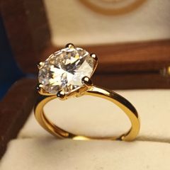 18ct Gold Plated Vermeil Large Moissanite Solitaire Ring