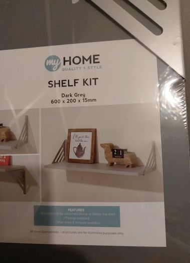 Sealed metal and grey wood shelf kit