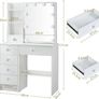 Dressing Table with Sliding Mirror and Stool, Vanity Desk with Adjustable Brightness, Makeup Table with 6 Drawers and 6 Shelves, White, 80x36x131 cm Image 5
