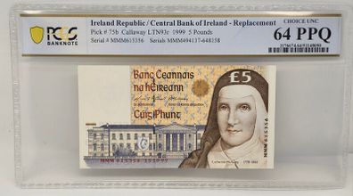 Ireland 1999 5 Pounds Banknote Note Replacement McAuley PCGS Choice Unc 64 PPQ