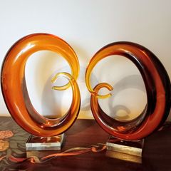 Pair of Mid - Century Murano Amber Glass Love Knot Sculpture.