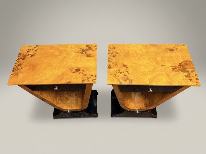 Pair of Architectural Art Deco Style Bedside Lockers / Nightstands
