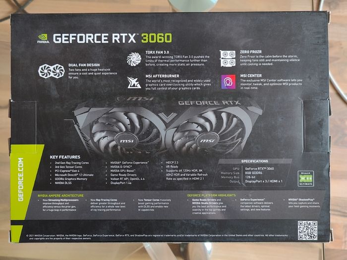 MSI RTX 3060 8GB Ventus 2X Graphics Card Like New