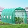 NEW SALE | Walk-in Tunnel Greenhouse, 15 x 7 x 7 ft Portable Plant Hot House w/ Galvanized Steel Hoops, 1 Top Beam, 2 Diagonal Poles, 2 Zippered Doors & 8 Roll-up Windows, Green Image 4