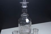 Victorian Cut Glass Decanter With Two Silver Mounted Shot Glasses