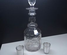 Victorian Cut Glass Decanter With Two Silver Mounted Shot Glasses