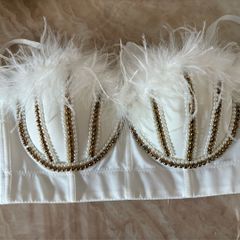 white feathered bustier crop top