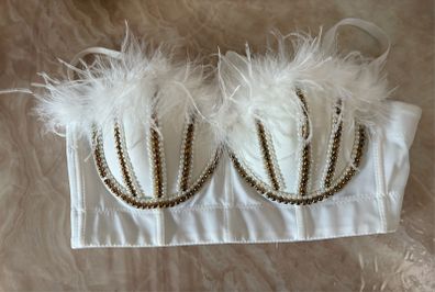 white feathered bustier crop top