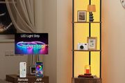 5 Tier Corner Shelf, Tall Corner Stand with LED Light and Doors, Wall Shelves Tower Storage Organizer, Metal Frame &amp; Wooden Shelves