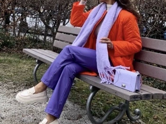 Zara Purple Faux Leather Straight Leg Trousers  Size XL UK 14