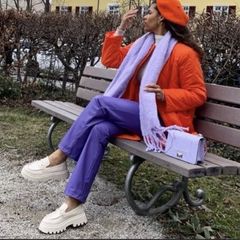 Zara Purple Faux Leather Straight Leg Trousers  Size XL UK 14