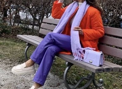Zara Purple Faux Leather Straight Leg Trousers  Size XL UK 14