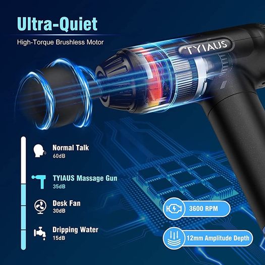 Muscle Massage Gun,TYIAUS Massage Gun Deep Tissue,30 Speeds Powerful Percussion Massager,Portable Muscle Gun,6 Massage Heads,LCD Touch Screen, Handheld Body Massager for Muscle Pain Relief,Relax (FREE POSTAGE)